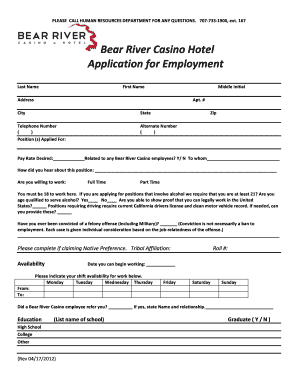 Bear River Casino Application Form