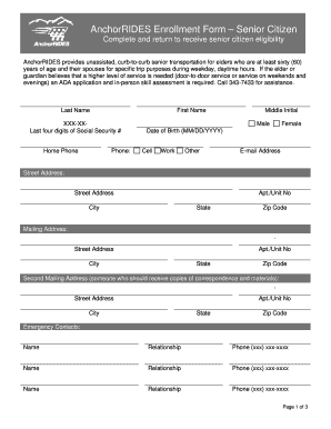 AnchorRIDES Enrollment Form Senior Citizen Municipality of Muni