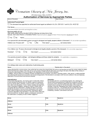 New Jersey Cremation Authorization Form
