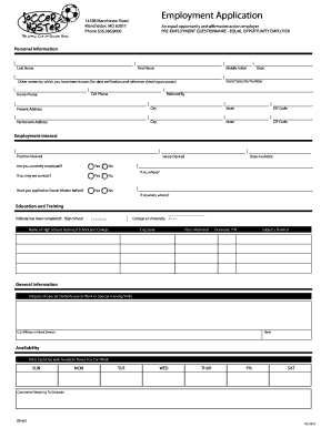 Application for Employment Pre Employment Questionnaire Equal Opportunity Employer  Form