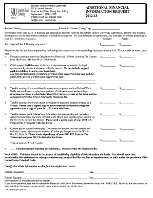 Income Exclusion Information Request Form for Student Siu