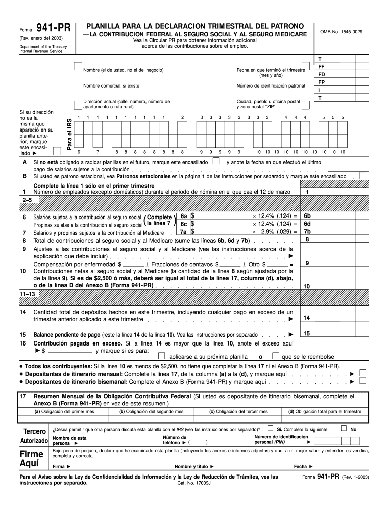  Planilla 941pr Online Form 2003