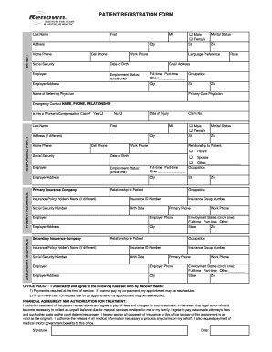 Renown Pre Registration  Form