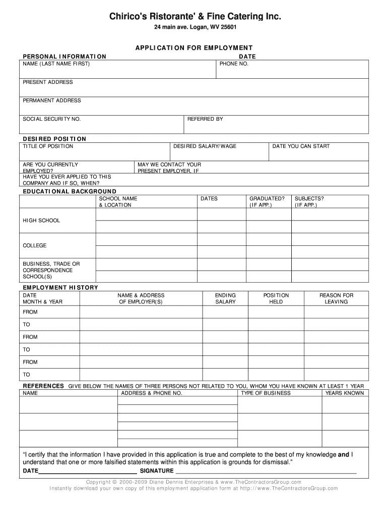 One Page Job Application  Form