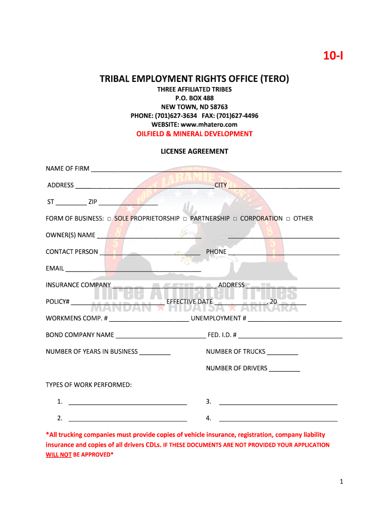 Mha Tero Business License  Form