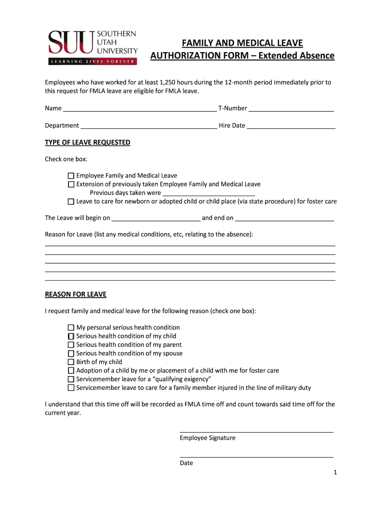 FAMILY and MEDICAL LEAVE AUTHORIZATION FORM Suu