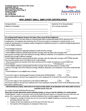 New Jersey Small Employer Certification Form