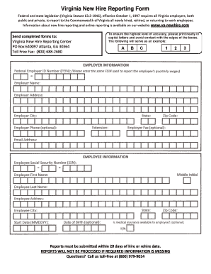  Virginia New Hire Reporting Form 2011