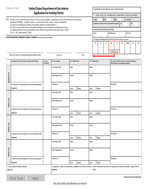  United States Department of the Interior Application for Parking Doi 2009