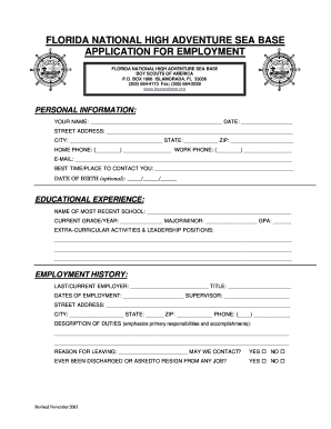 Florida Sea Base Application Form