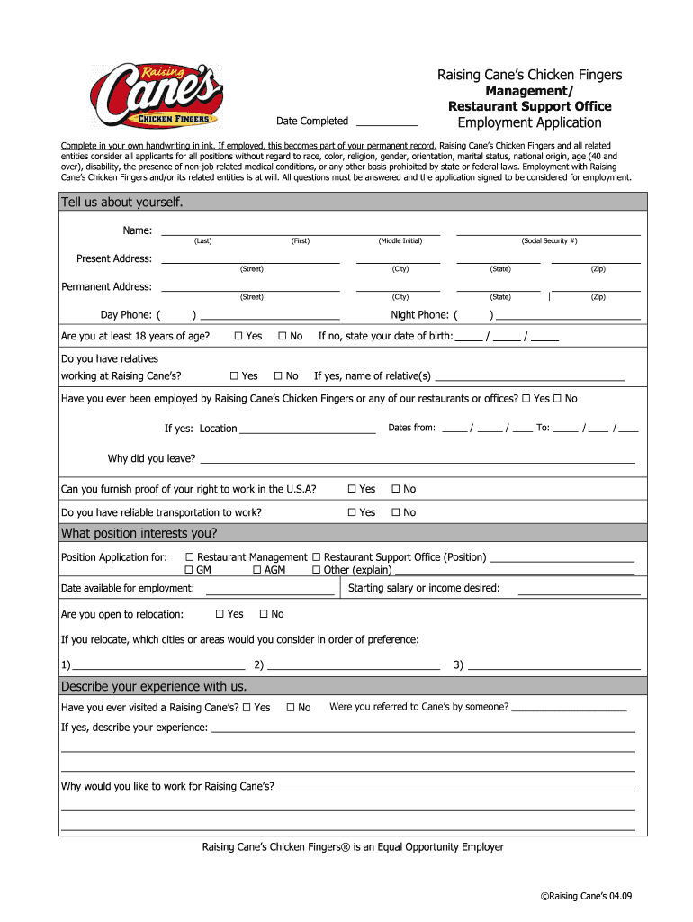 Canes Application  Form