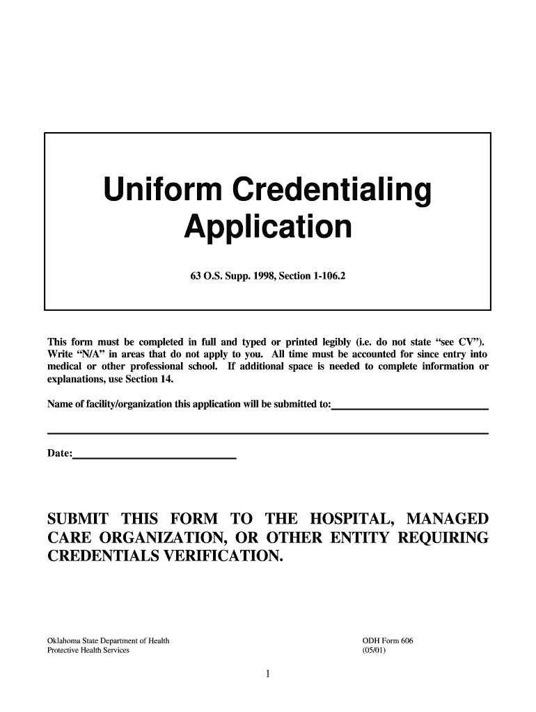  Uniform Credentialing Application Oklahoma 2001