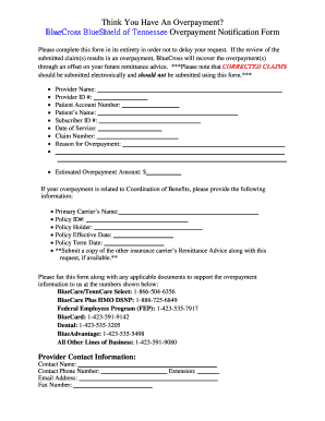 Bcbs Tn Overpayment Form