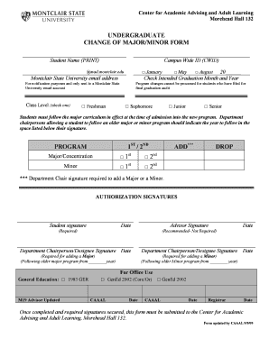 Change of Major Form Montclair State University Montclair