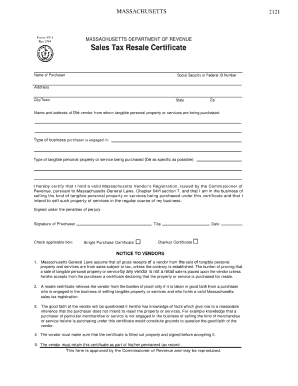 Resale Tax Certificate Example Mass Form