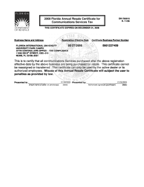 Resale Certificate Florida  Form