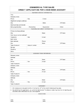 Commercial Tire Credit Card  Form