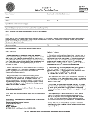 Form ST 4 Sales Tax Resale Certificate