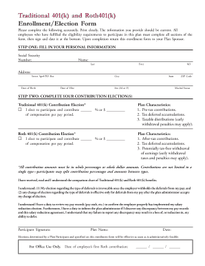 Traditional 401k and Roth401k EnrollmentElection Form