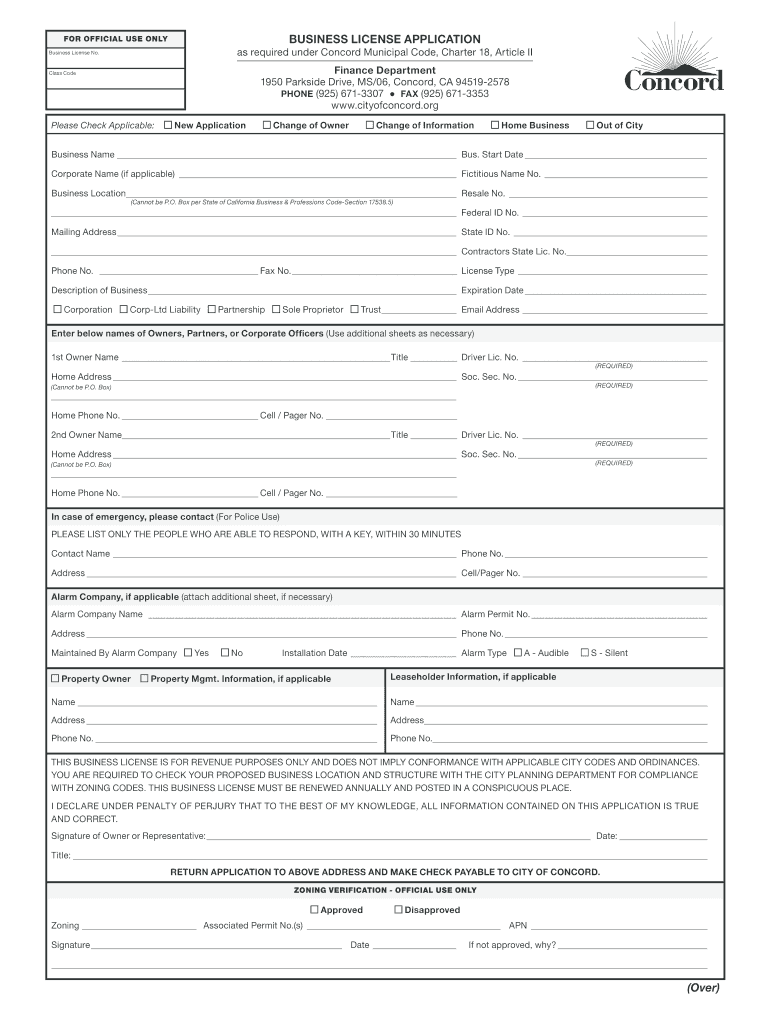  BUSINESS LICENSE APPLICATION over  City of Concord  Cityofconcord 2013