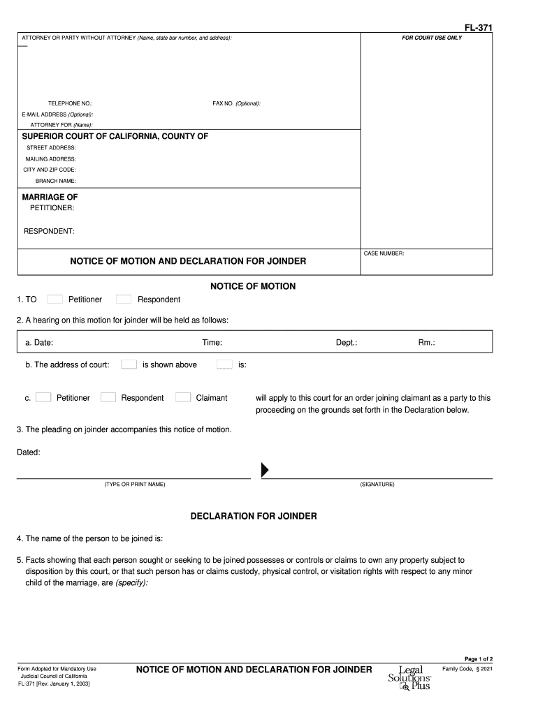  Motion Joinder  Form 2003