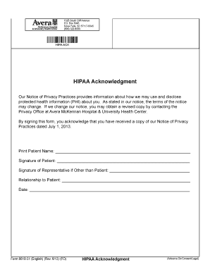  Nys HIPAA Acknowledgment Form 2013