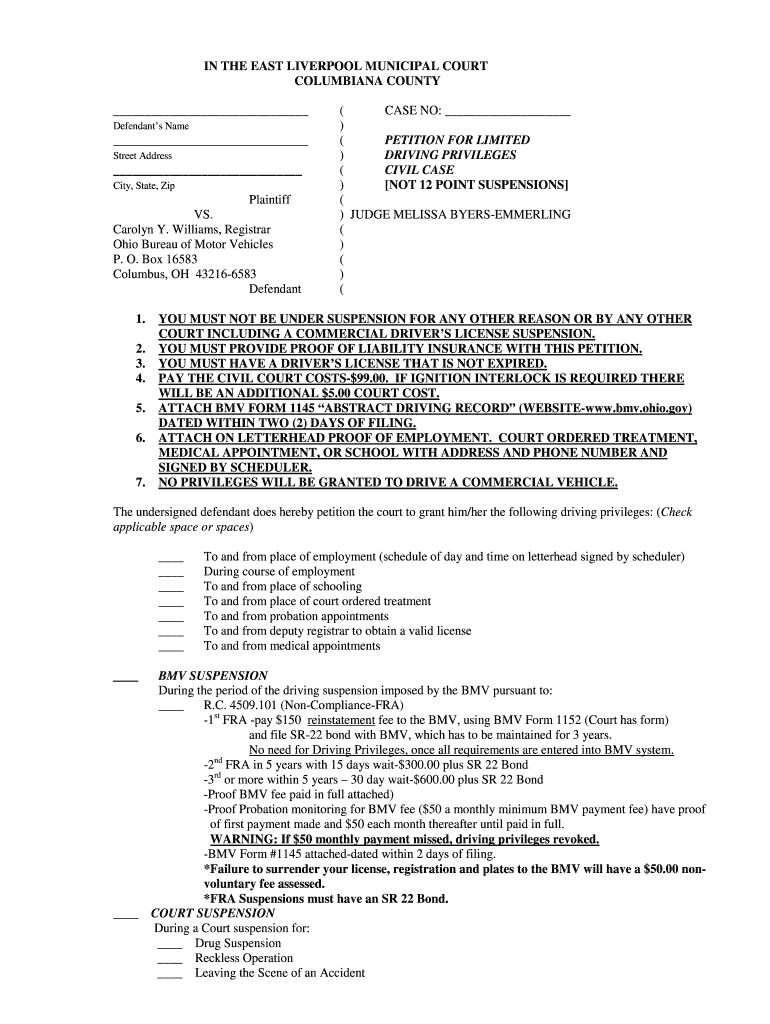 Ohio Driving Privileges Letter  Form