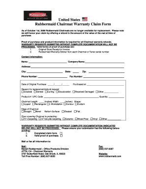 Rubbermaid Chairmat Warranty Form