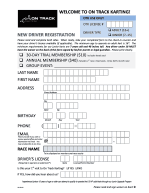 On Track Karting Waiver  Form