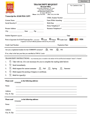 Umsl Transcript Request  Form