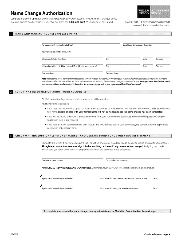 Get and Sign Wells Fargo Name Change Form 2009