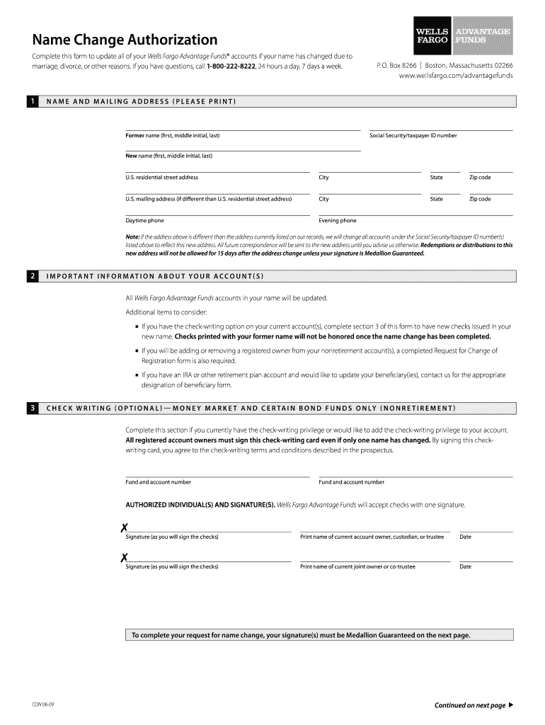  Wells Fargo Name Change Form 2009