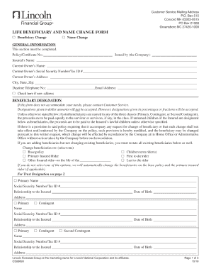 Get and Sign Lincoln Financial Group Change of Beneficiary Form 2018-2022