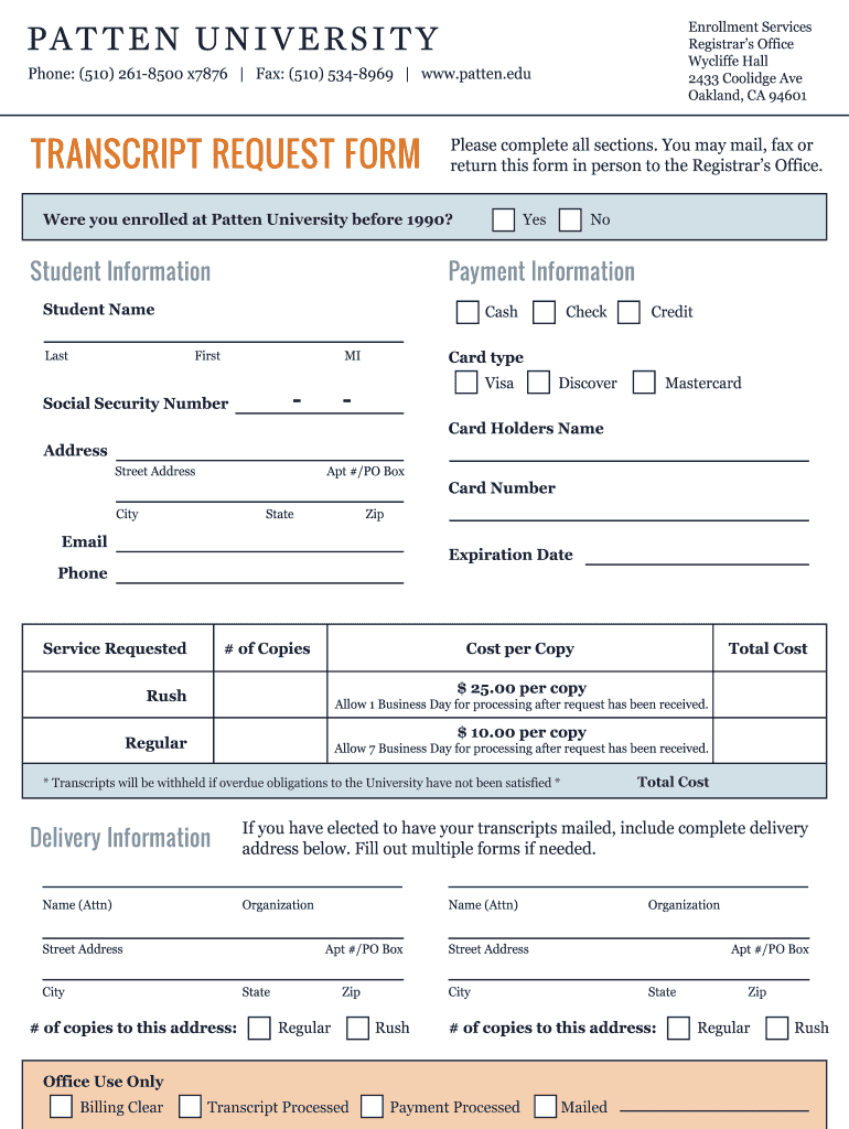 Patten University Transcripts  Form