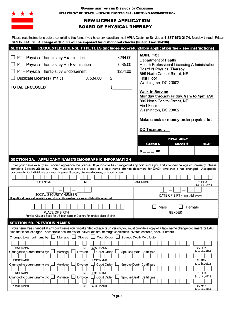 Dc Board of Physical Therapy Form