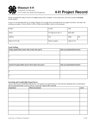 The Missouri Project Record Missouri 4 H University of Missouri 4h Missouri  Form