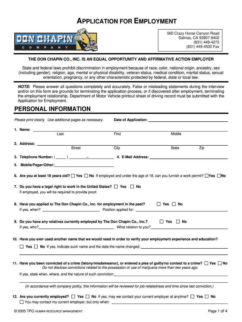 Chapin Application  Form