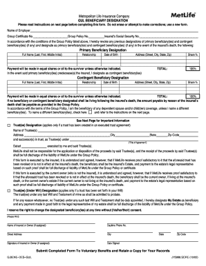  MetLife GUL Beneficiary Designation Form 2002