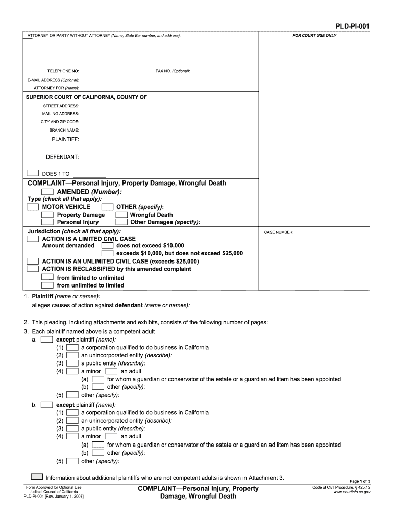  Civil Complaint Form 2007-2024