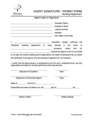 AGENT SIGNATURE PERMIT FORM City of Plantation Plantation