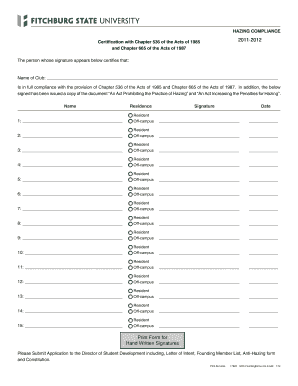  Hazing Form Fitchburg State University Fitchburgstate 2012-2024