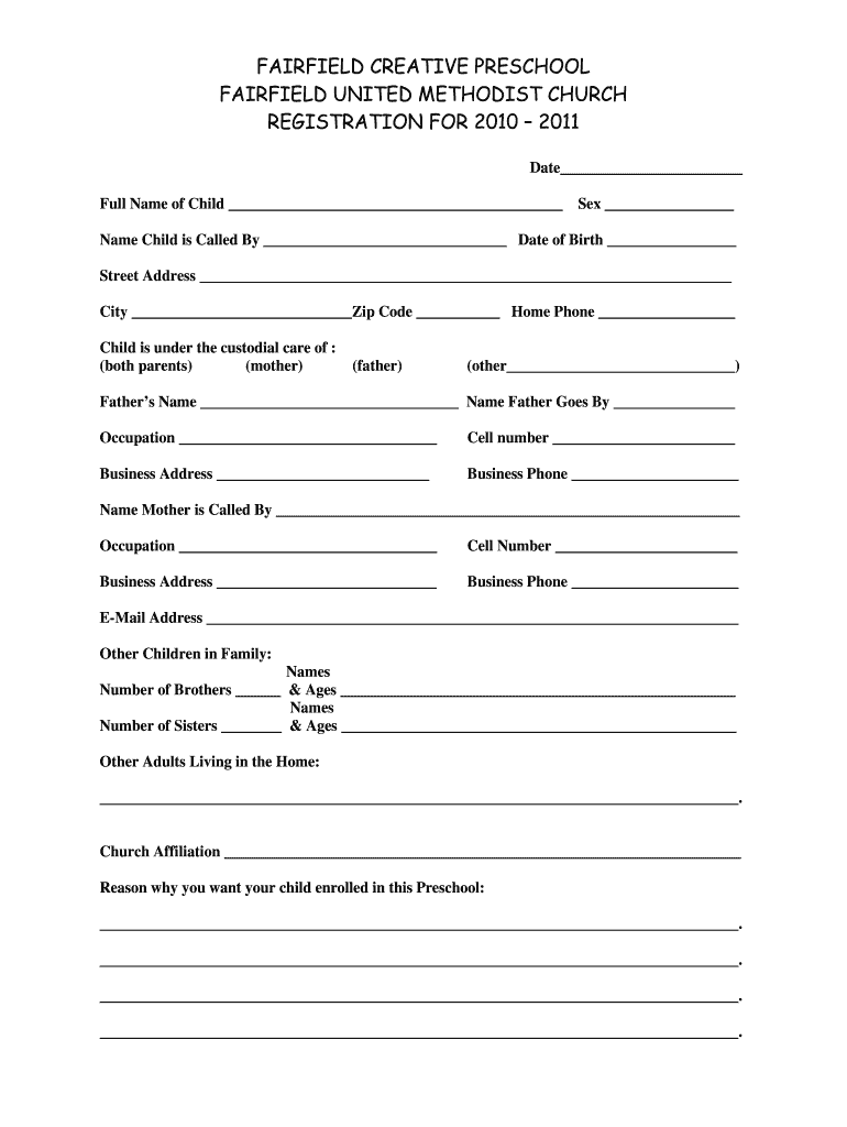  Preschool Admission Form PDF 2011