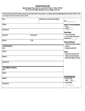 TRANSCRIPT REQUEST Multnomah University Multnomah  Form