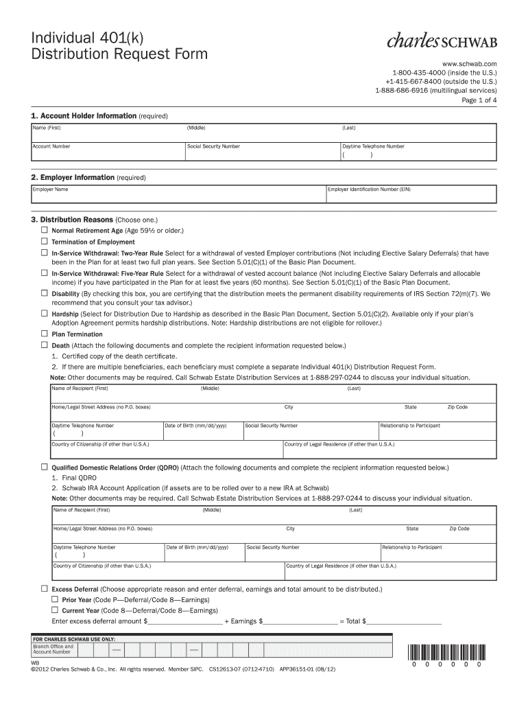 Get and Sign Charles Schwab 401k Withdrawal Form 2012-2022
