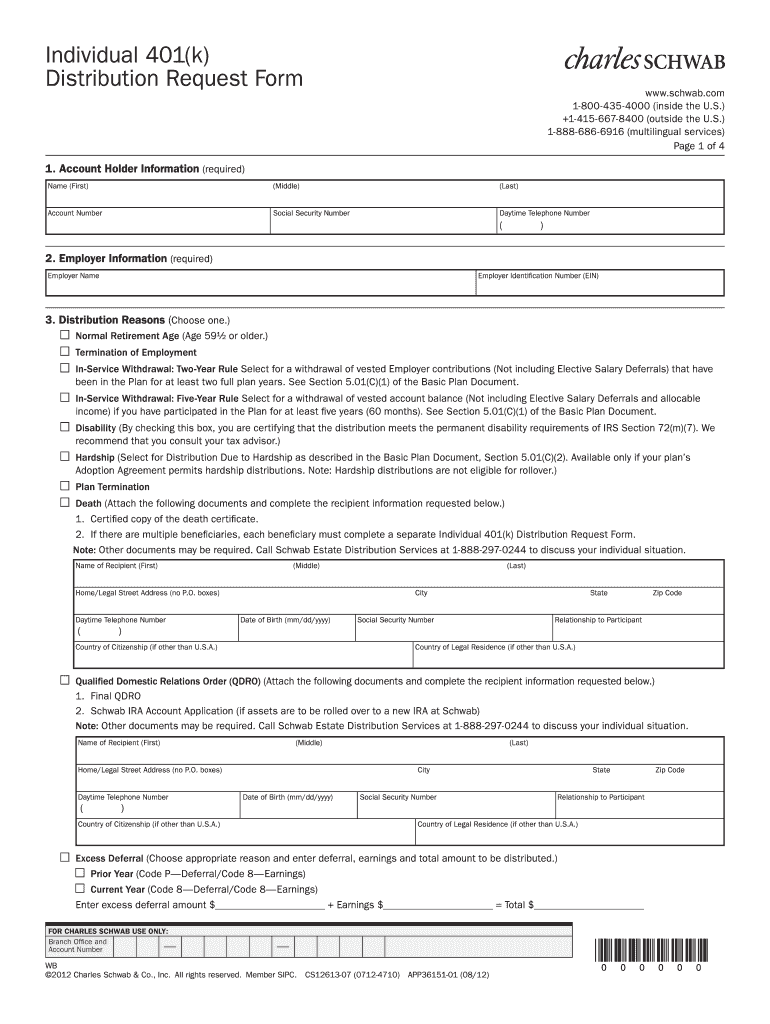  Charles Schwab 401k Withdrawal Form 2012-2024