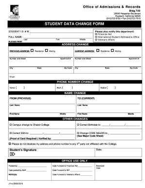 STUDENT DATA CHANGE FORM Chabot College Chabotcollege