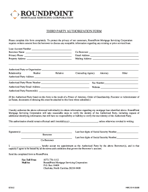 Roundpoint Mortgage Third Party Authorization Form