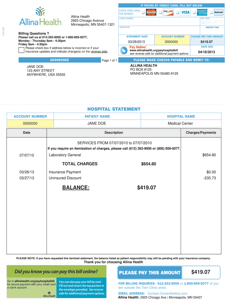 Blank Hospital Bill  Form