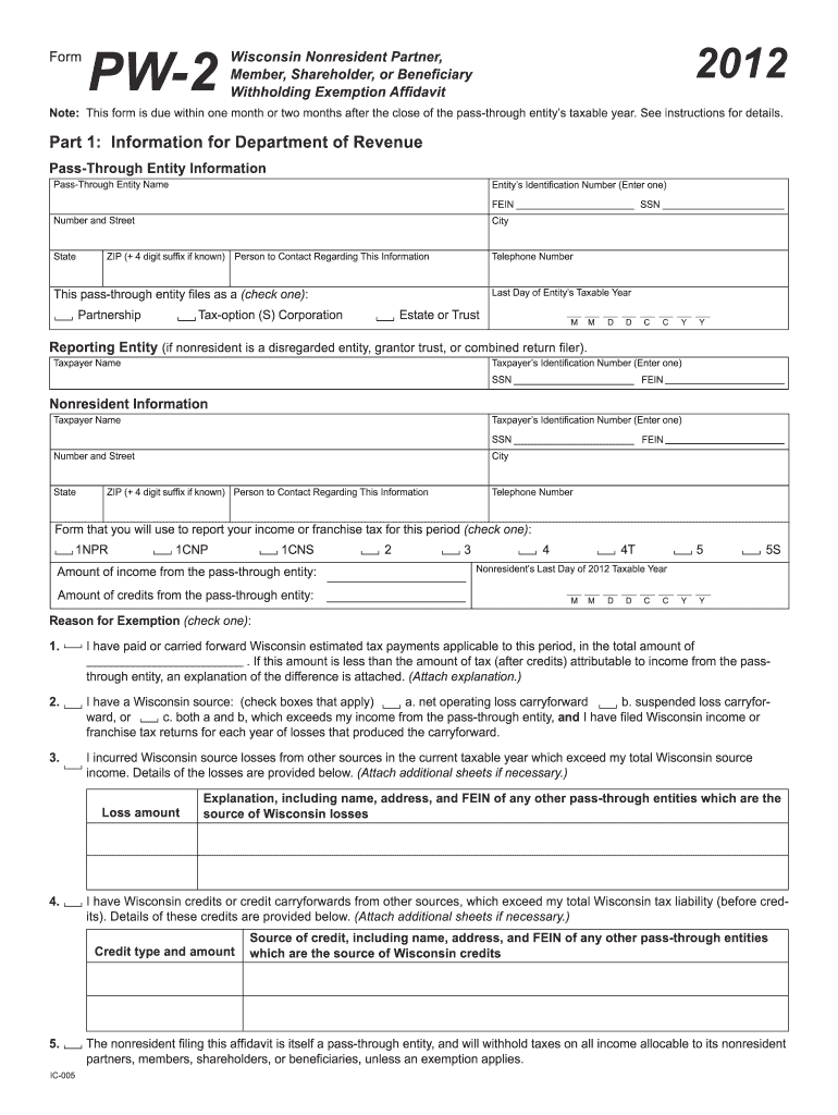 Get and Sign Form Pw 2 Wisconsin 2020