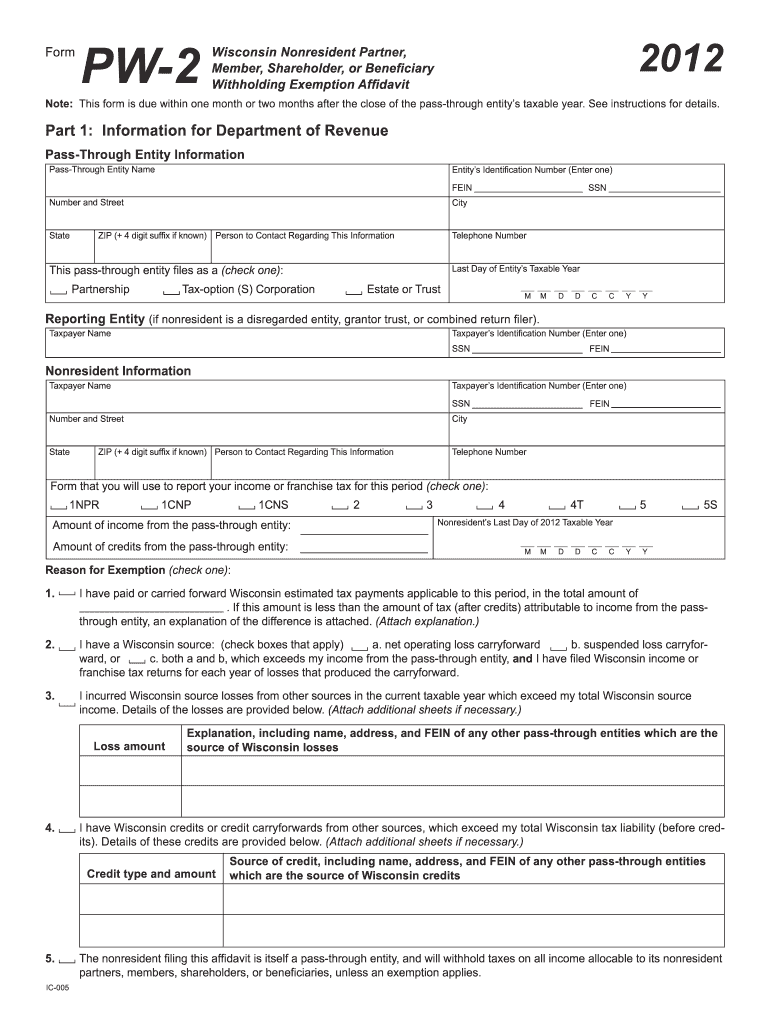  Form Pw 2 Wisconsin 2020